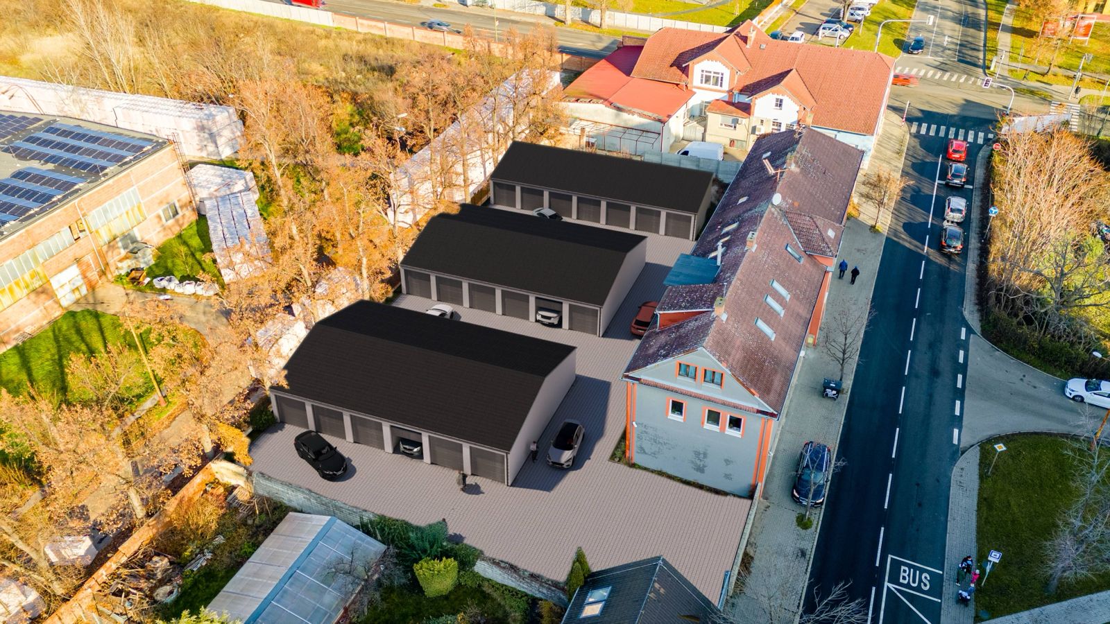 Garáže U Cihelny — celkový pohled